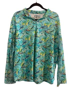 Ibkul Tropical Bird Print Quarter Zip Athletic Top Mesh Panel Sleeves UPF 50 XXL
